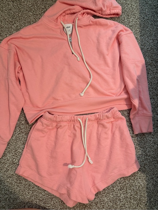 aerie Pants - AERIE American Eagle Coral Pink Terry Cloth Half Zip Shorts SUMMER Lounge Set